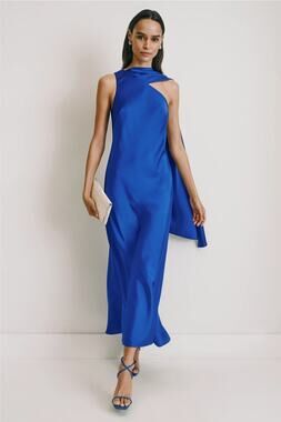 Adrianna - Blue Satin Dress With Neck Scarf - US Size 4